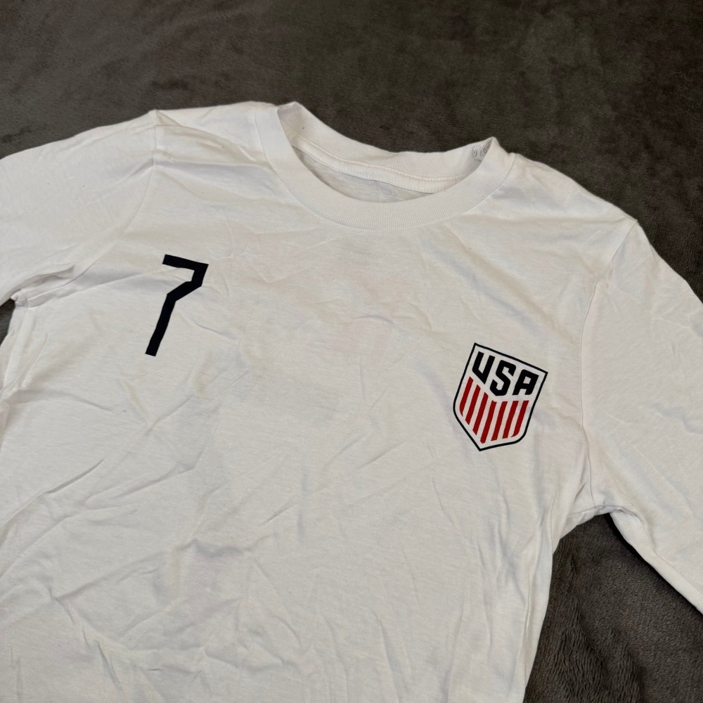 US Soccer Reyna 7 T Shirt Kids Medium 10/12 White Graphic Tee Short Sleeve